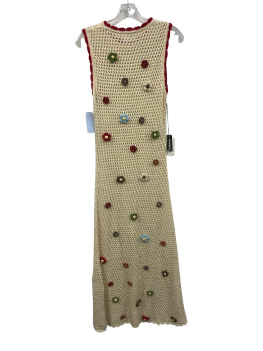 Callahan Size Large Cream, Red, Blue Cotton Blend Sleeveless Floral Midi Dress Cream, Red, Blue / Large