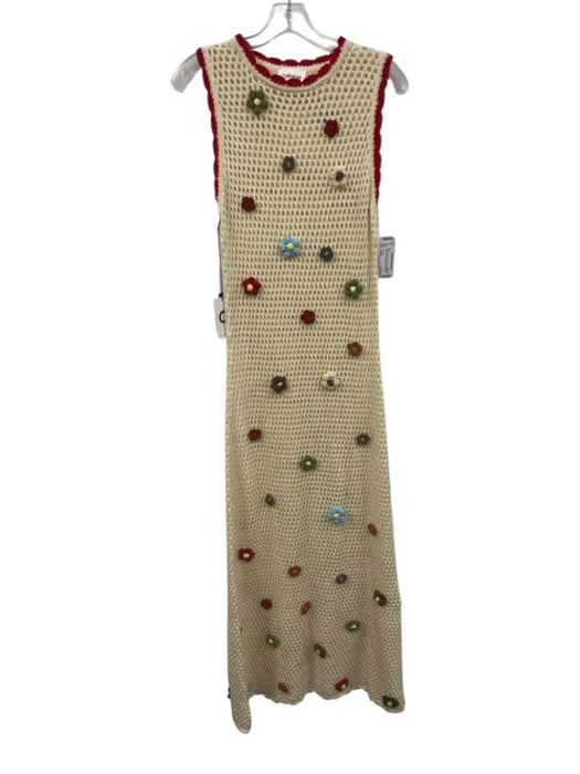 Callahan Size Large Cream, Red, Blue Cotton Blend Sleeveless Floral Midi Dress Cream, Red, Blue / Large
