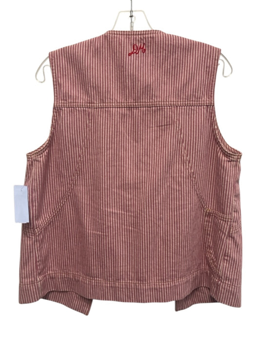 Damson Madder Size 10 Mauve & White Cotton Denim Tie Front Striped Vest Mauve & White / 10