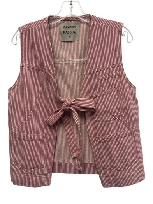 Damson Madder Size 10 Mauve & White Cotton Denim Tie Front Striped Vest Mauve & White / 10