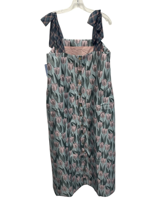 Buru Size Large Blue, Green, Pink Polyester Tie Straps Jacquard Maxi Dress Blue, Green, Pink / Large
