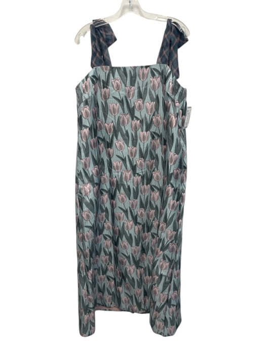 Buru Size Large Blue, Green, Pink Polyester Tie Straps Jacquard Maxi Dress Blue, Green, Pink / Large