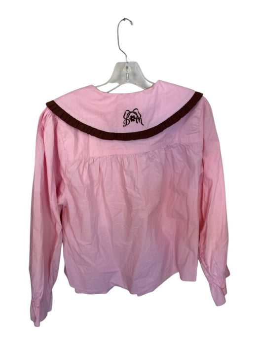 Damson Madder Size 12 Pink & Brown Cotton bib Long Balloon Sleeve Top Pink & Brown / 12