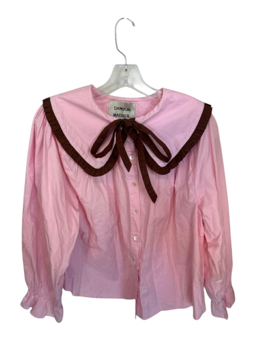 Damson Madder Size 12 Pink & Brown Cotton bib Long Balloon Sleeve Top Pink & Brown / 12