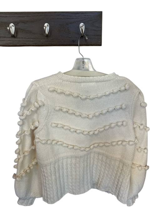 Vita Grace Size Est M Cream Cotton & Wool Long Balloon Sleeve Pom Pom Sweater Cream / Est M