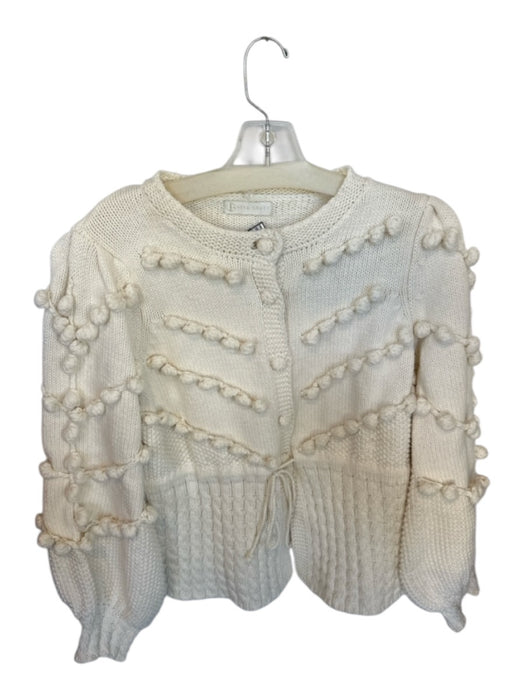Vita Grace Size Est M Cream Cotton & Wool Long Balloon Sleeve Pom Pom Sweater Cream / Est M