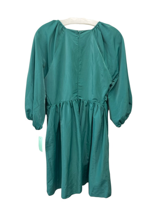 Hyacinth House Size Small Green Nylon Blend Long puff sleeve Ruched V Neck Dress Green / Small