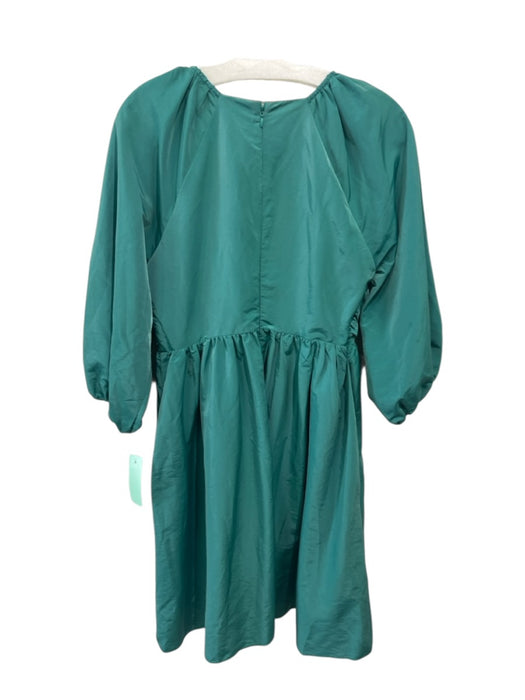 Hyacinth House Size Small Green Nylon Blend Long puff sleeve Ruched V Neck Dress Green / Small