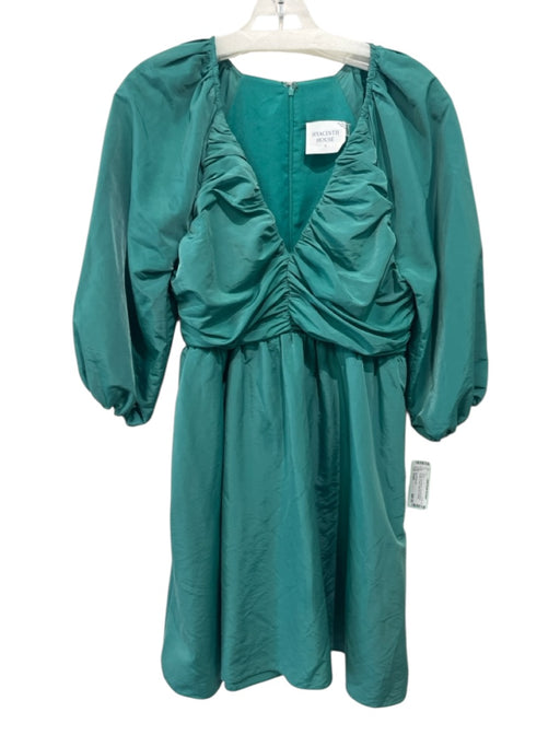 Hyacinth House Size Small Green Nylon Blend Long puff sleeve Ruched V Neck Dress Green / Small