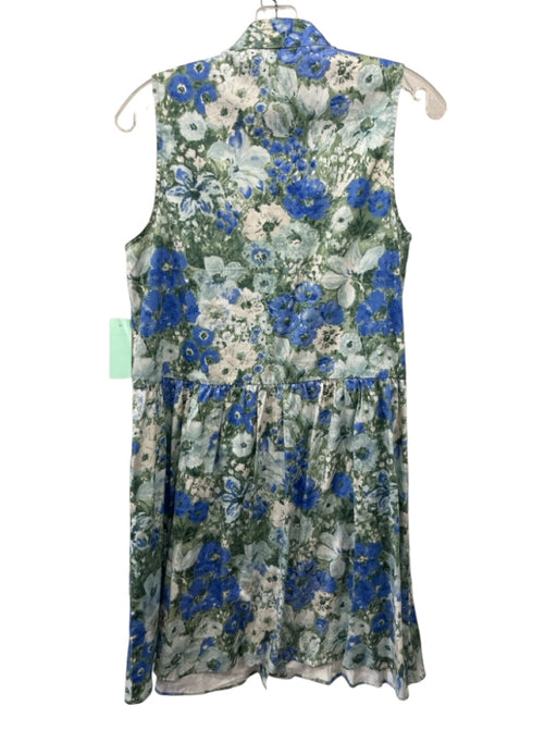 Tuckernuck Size Small Blue, Green, White Cotton Blend Sleeveless Floral Dress Blue, Green, White / Small