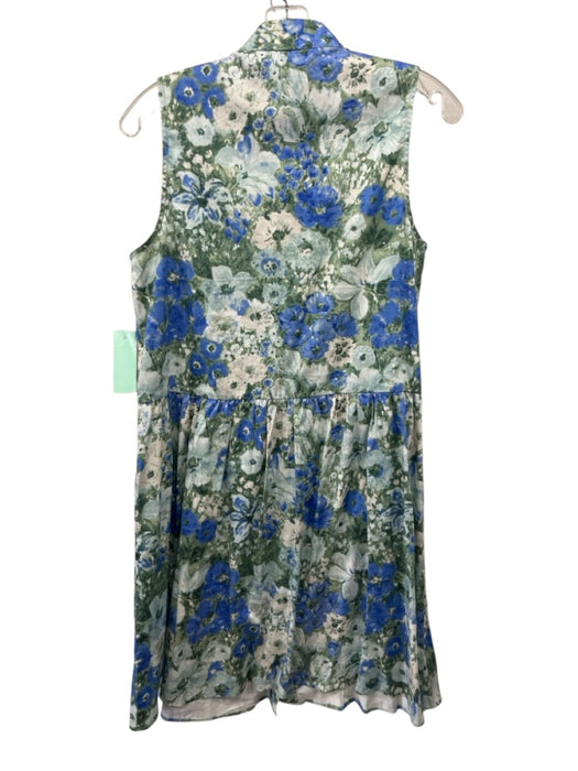 Tuckernuck Size Small Blue, Green, White Cotton Blend Sleeveless Floral Dress Blue, Green, White / Small