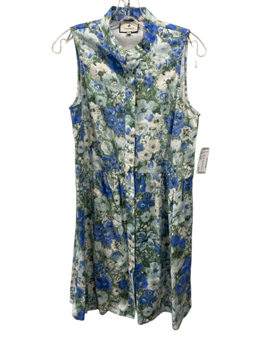 Tuckernuck Size Small Blue, Green, White Cotton Blend Sleeveless Floral Dress Blue, Green, White / Small