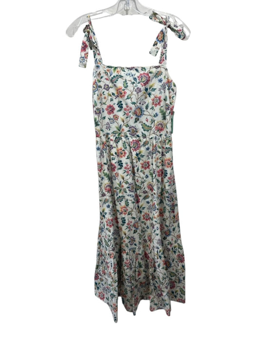 Rosie Cotswolds Size Small Cream & Multi Cotton Tie Straps Floral Tiered Dress Cream & Multi / Small