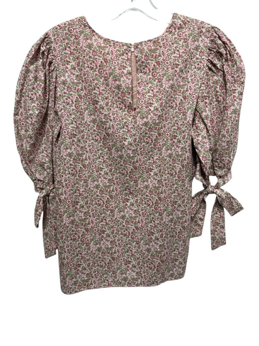 Hyacinth House Size Small Red, Pink, Green Cotton Half Puff Sleeve Floral Top Red, Pink, Green / Small