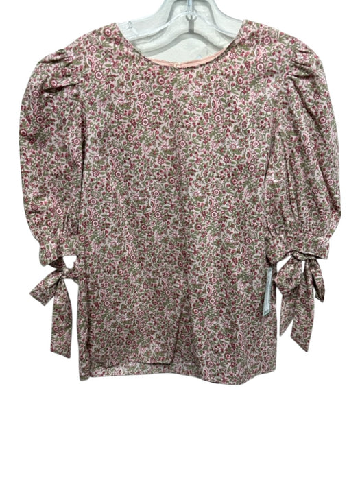 Hyacinth House Size Small Red, Pink, Green Cotton Half Puff Sleeve Floral Top Red, Pink, Green / Small
