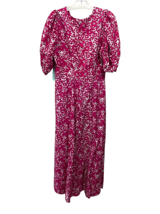 J Crew Collection Size 4 Hot Pink & White Viscose Blend Short Puff Sleeve Dress Hot Pink & White / 4