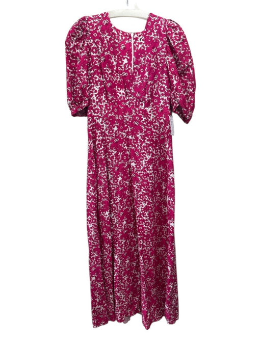 J Crew Collection Size 4 Hot Pink & White Viscose Blend Short Puff Sleeve Dress Hot Pink & White / 4