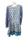 Oliphant Size XS White, Blue & Green Cotton Long Sleeve Mixed Print Dolman Dress White, Blue & Green / XS