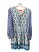 Oliphant Size XS White, Blue & Green Cotton Long Sleeve Mixed Print Dolman Dress White, Blue & Green / XS