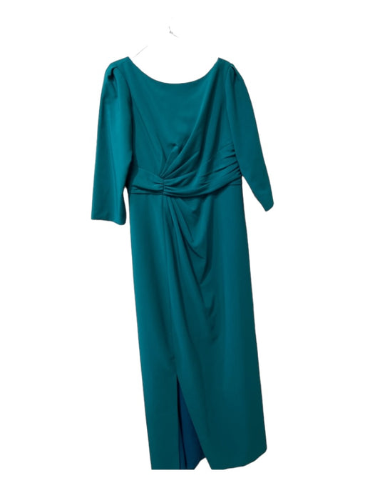 Kay Unger Size 10 Green Polyester 3/4 Sleeve Side Ruching Ankle Slit Gown Green / 10