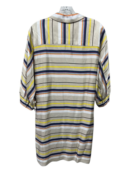 Trina Turk Size S Beige, Yellow, Navy, Orange Acetate Button Down Collared Dress Beige, Yellow, Navy, Orange / S