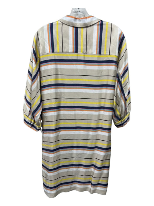 Trina Turk Size S Beige, Yellow, Navy, Orange Acetate Button Down Collared Dress Beige, Yellow, Navy, Orange / S