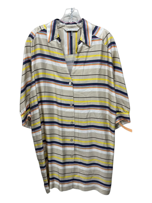 Trina Turk Size S Beige, Yellow, Navy, Orange Acetate Button Down Collared Dress Beige, Yellow, Navy, Orange / S
