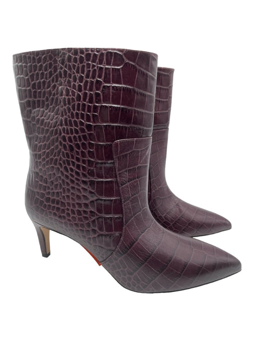 Paris Texas Shoe Size 40 Plum Purple Leather Embossed Midi Stiletto Boots Plum Purple / 40