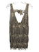 Free People Size M Taupe & Gold Polyester Floral Application Tiered Fringe Dress Taupe & Gold / M