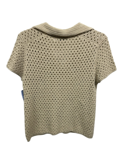 Vince Size S Beige Cotton Open Knit Collared V Neck short sleeve Top Beige / S