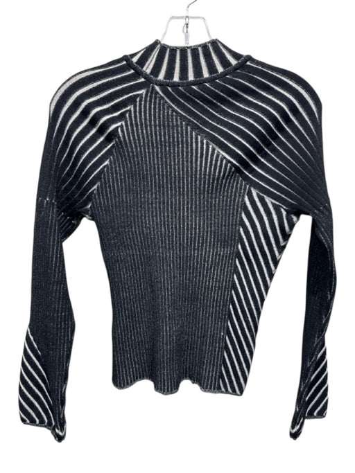 KZ_K STUDIO Size S Black & White Polyester Ribbed Knit Striped Mock Neck Top Black & White / S