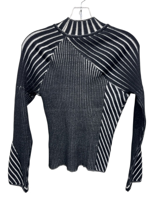 KZ_K STUDIO Size S Black & White Polyester Ribbed Knit Striped Mock Neck Top Black & White / S
