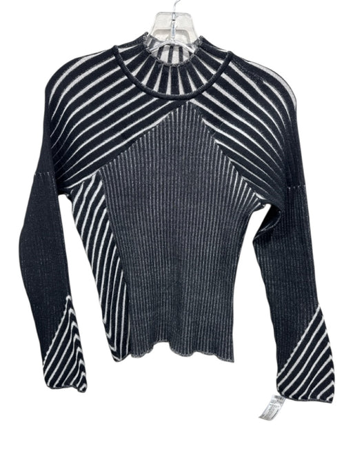 KZ_K STUDIO Size S Black & White Polyester Ribbed Knit Striped Mock Neck Top Black & White / S