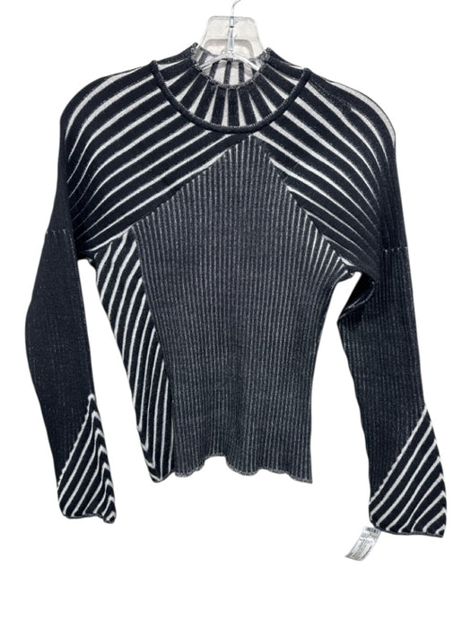 KZ_K STUDIO Size S Black & White Polyester Ribbed Knit Striped Mock Neck Top Black & White / S