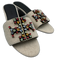 Tory Burch Shoe Size 9.5 beige, gold, multi Canvas & Leather Rhinestone Mules beige, gold, multi / 9.5