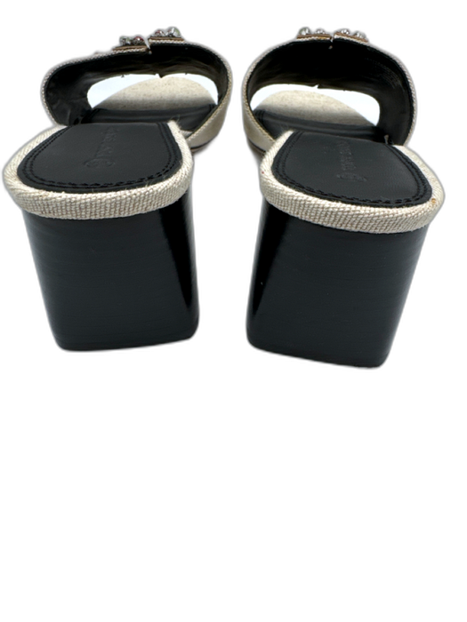 Tory Burch Shoe Size 9.5 beige, gold, multi Canvas & Leather Rhinestone Mules beige, gold, multi / 9.5