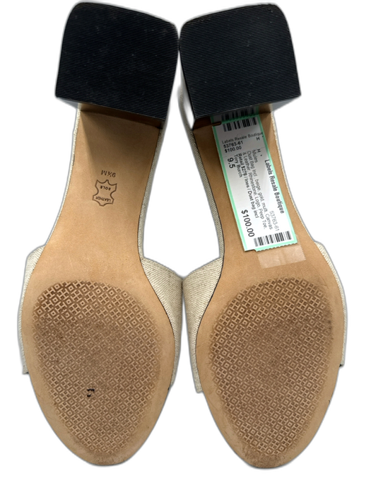Tory Burch Shoe Size 9.5 beige, gold, multi Canvas & Leather Rhinestone Mules beige, gold, multi / 9.5