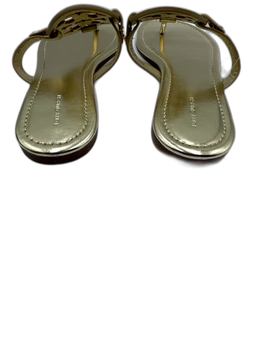 Tory Burch Shoe Size 9.5 Gold Leather Logo Thong Strap Flip Flop Flat Sandals Gold / 9.5