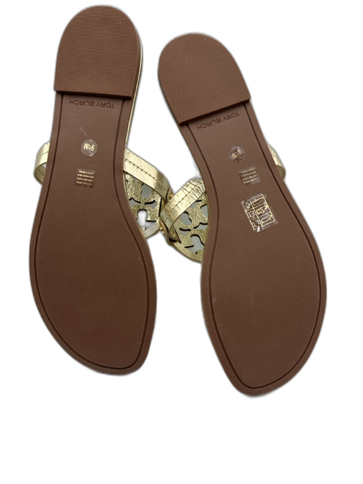Tory Burch Shoe Size 9.5 Gold Leather Logo Thong Strap Flip Flop Flat Sandals Gold / 9.5