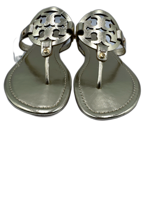 Tory Burch Shoe Size 9.5 Gold Leather Logo Thong Strap Flip Flop Flat Sandals Gold / 9.5