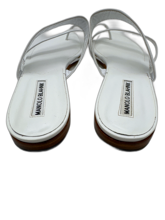 Manolo Blahnik Shoe Size 39.5 White Leather Toe Strap Slide Mule Flat Sandals White / 39.5