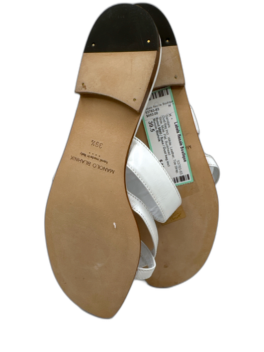 Manolo Blahnik Shoe Size 39.5 White Leather Toe Strap Slide Mule Flat Sandals White / 39.5