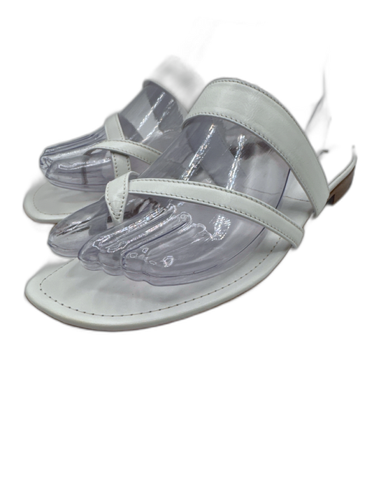 Manolo Blahnik Shoe Size 39.5 White Leather Toe Strap Slide Mule Flat Sandals White / 39.5