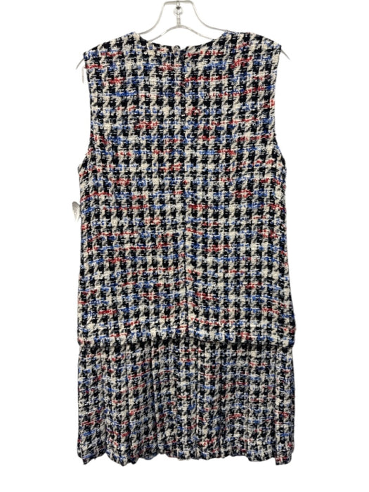 St. John Size 6 Red, Blue & Black Cotton Blend Houndstooth Tweed Dress Red, Blue & Black / 6
