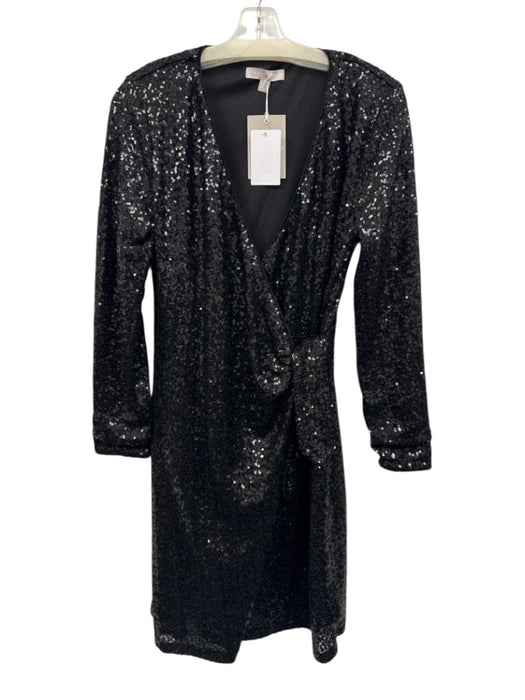 Chelsea 28 Size S Black Polyester Blend Fully Sequined Wrap Long Sleeve Dress Black / S