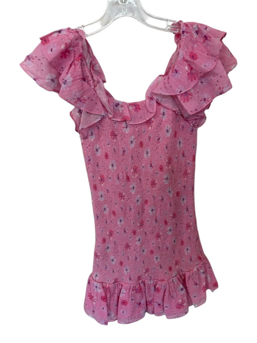 Loveshackfancy Size XS Pink & White Cotton Off Shoulder smocked Flowers Dress Pink & White / XS