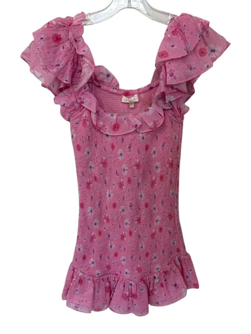 Loveshackfancy Size XS Pink & White Cotton Off Shoulder smocked Flowers Dress Pink & White / XS