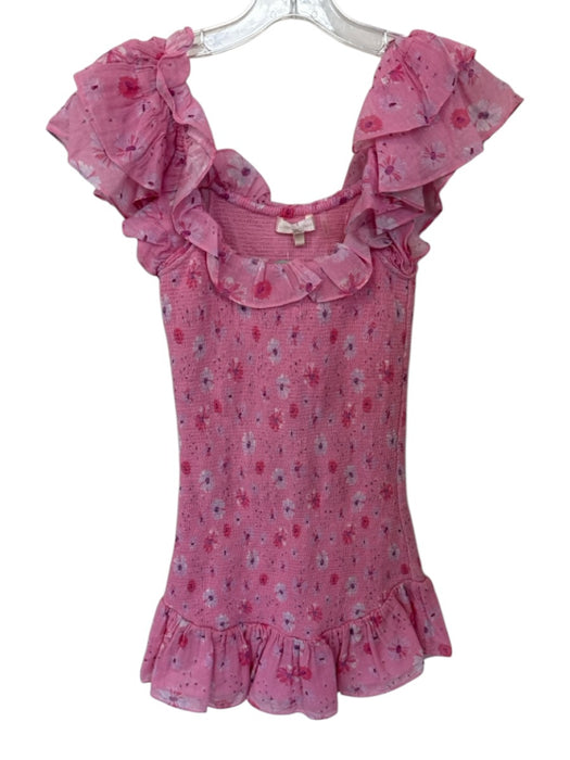 Loveshackfancy Size XS Pink & White Cotton Off Shoulder smocked Flowers Dress Pink & White / XS