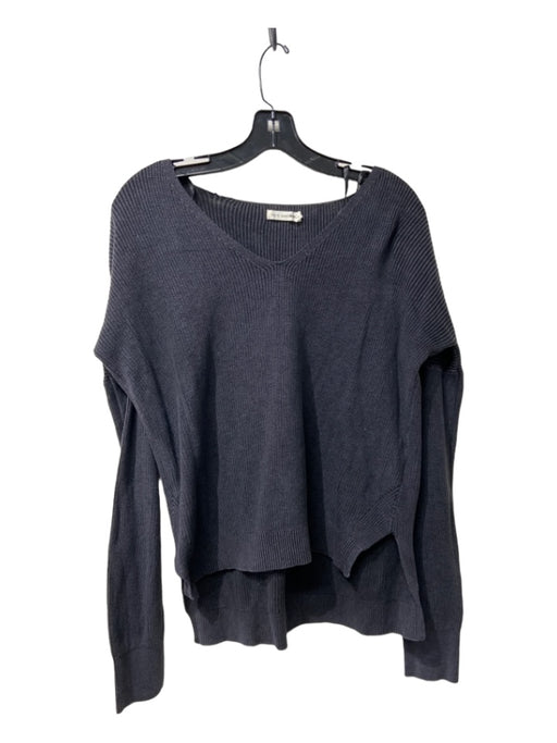 Rag & Bone Size S Dark Gray Cotton Ribbed V Neck Long Sleeve Side Split Sweater Dark Gray / S