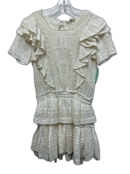 Loveshackfancy Size S Cream White Cotton Lace Detail Short Sleeve Ruffle Dress Cream White / S